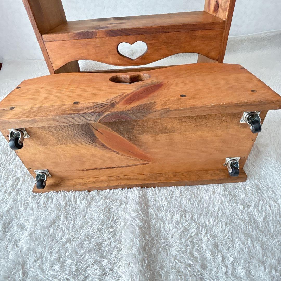 美品】パイン材 カントリー家具 ハート 棚 ラック シェルフ キャスター