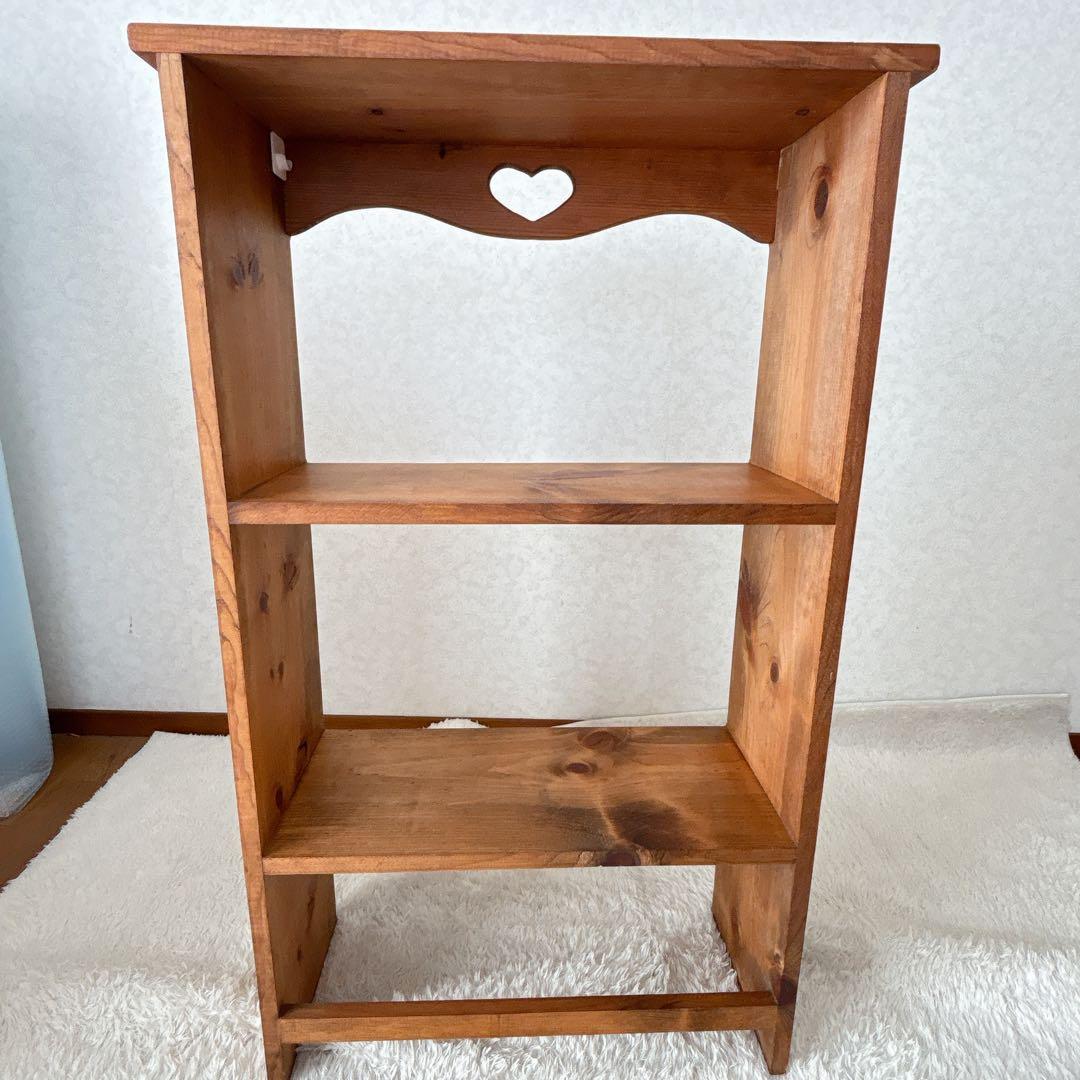 美品】パイン材 カントリー家具 ハート 棚 ラック シェルフ キャスター