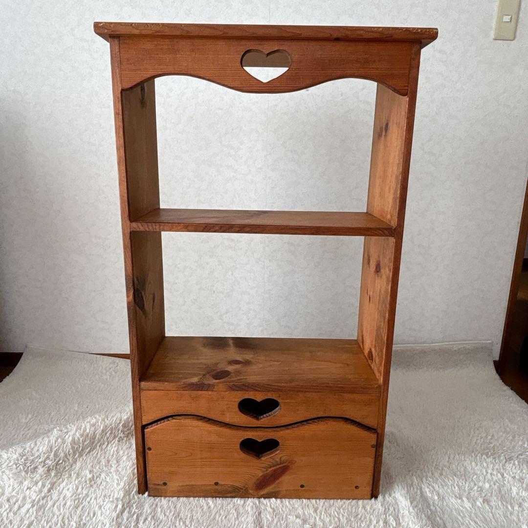 美品】パイン材 カントリー家具 ハート 棚 ラック シェルフ キャスター