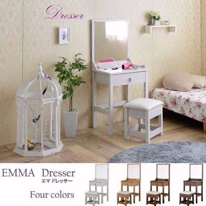期間限定大特価　ドレッサー＆スツールセット　コンパクト　４色から選べる