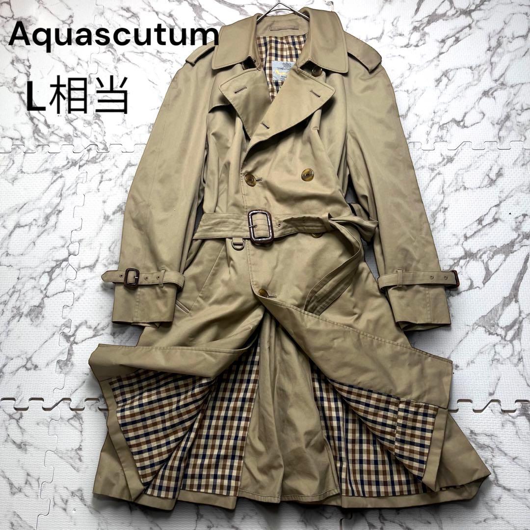 良品✨アクアスキュータム トレンチコート AQUA5 クラブチェック ベージュ