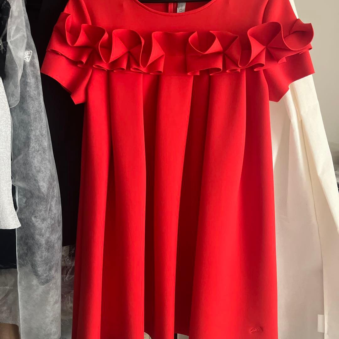 【わんぱくキューピー】Christian Dior フリル付き赤ワンピース