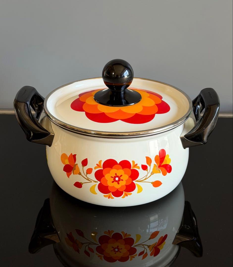 昭和レトロポップ　ホーロー鍋 マルビシ　フィオーレ　20cm 花柄　両手鍋