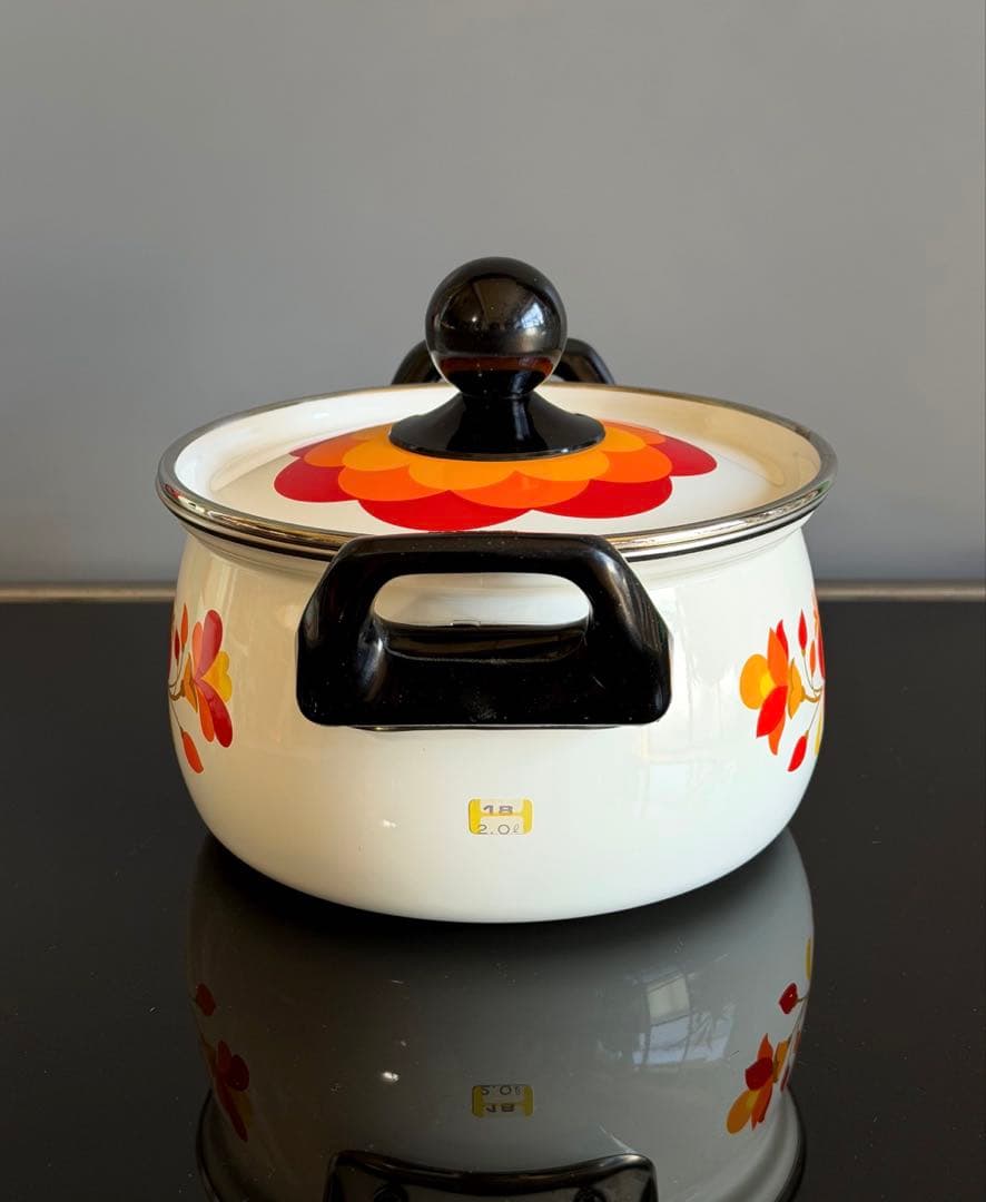 昭和レトロポップ　ホーロー鍋 マルビシ　フィオーレ　20cm 花柄　両手鍋