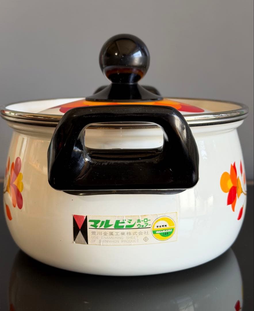 昭和レトロポップ　ホーロー鍋 マルビシ　フィオーレ　20cm 花柄　両手鍋
