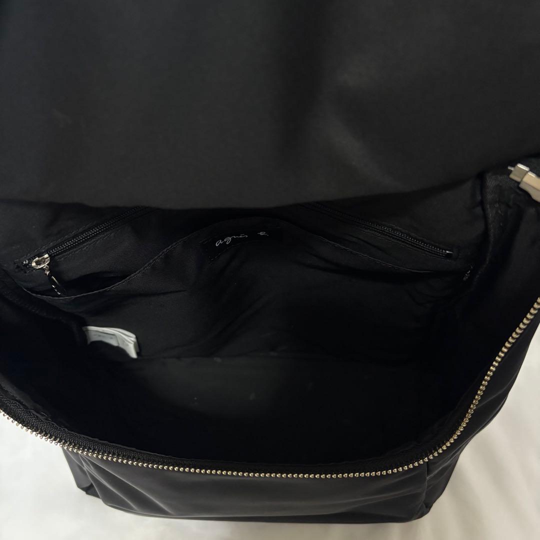 【美品】アニエスベー ブラック ナイロン リュック パスケース付き バックパック