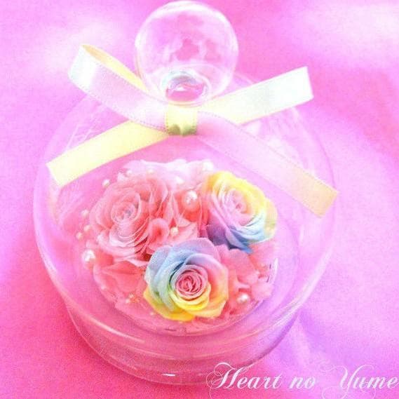【楽天ランキング1位】プリザーブドフラワー パステルレインボーローズガラスドーム