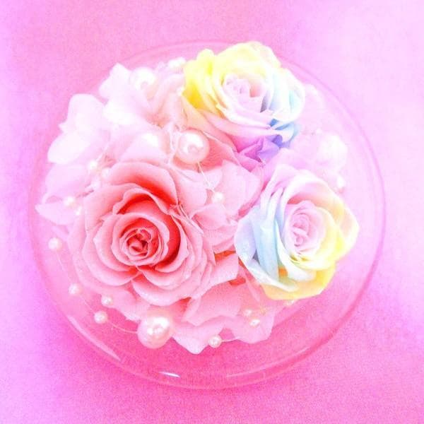 【楽天ランキング1位】プリザーブドフラワー パステルレインボーローズガラスドーム