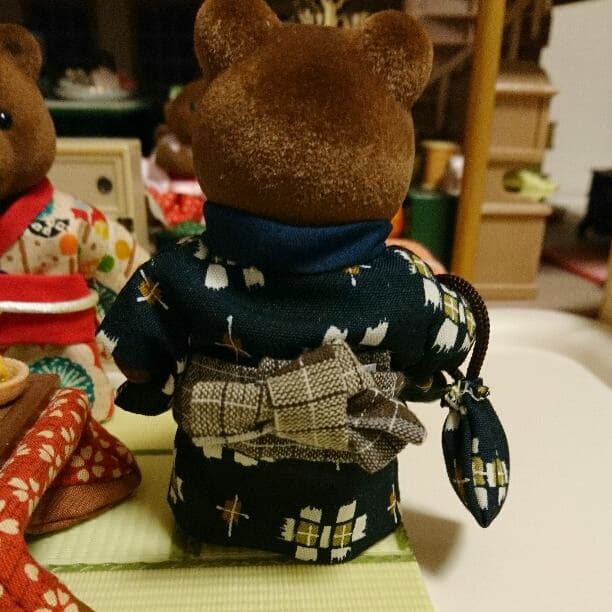 シルバニアファミリー☆くまのお父さん用着物、巾着