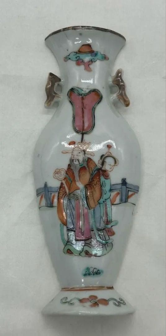 中国　清時代　粉彩人物紋壁瓶　送料込み1213