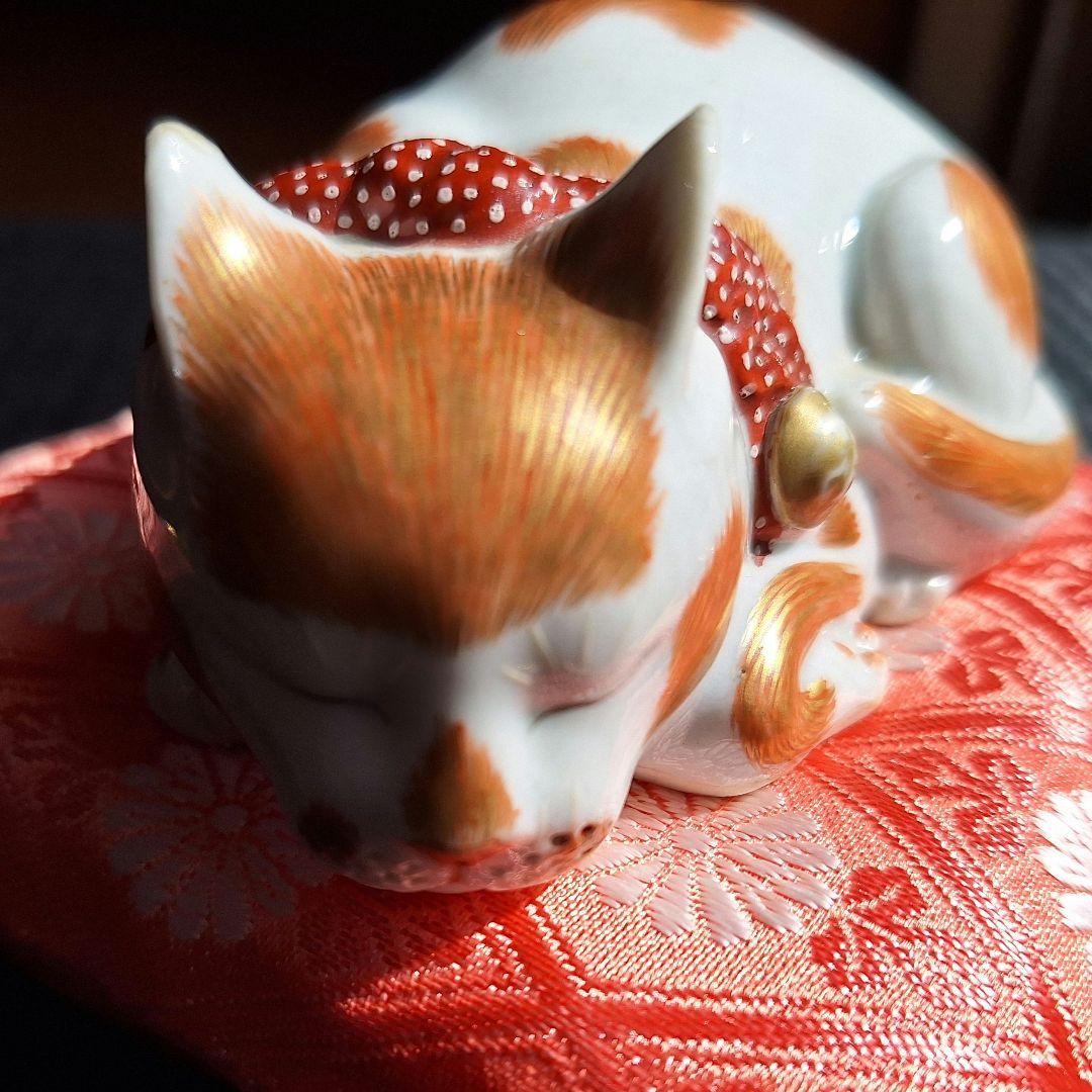 最上手！海を渡り、米国で百年以上眠り続けた猫！明治後期眠り猫招き猫 古伊万里九谷