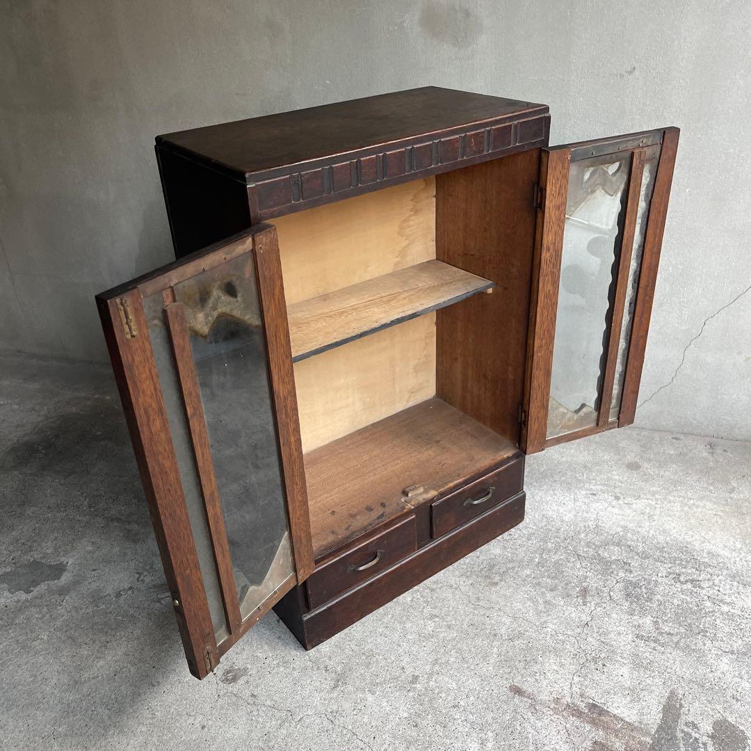 昭和レトロ　古い木製収納棚　飾り棚　キャビネット　アンティーク