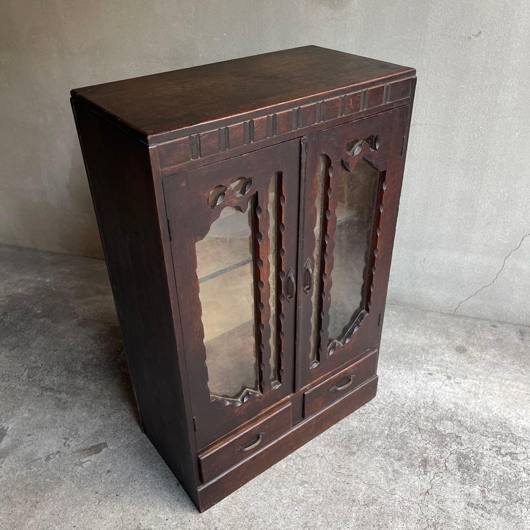 昭和レトロ　古い木製収納棚　飾り棚　キャビネット　アンティーク