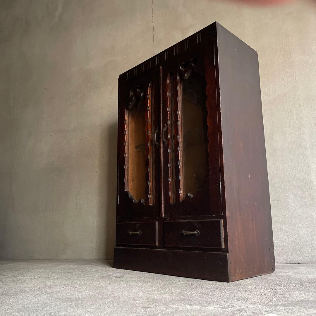 昭和レトロ　古い木製収納棚　飾り棚　キャビネット　アンティーク