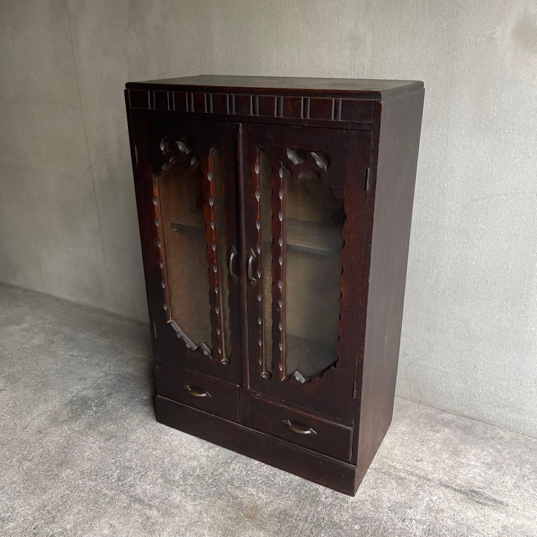 昭和レトロ　古い木製収納棚　飾り棚　キャビネット　アンティーク