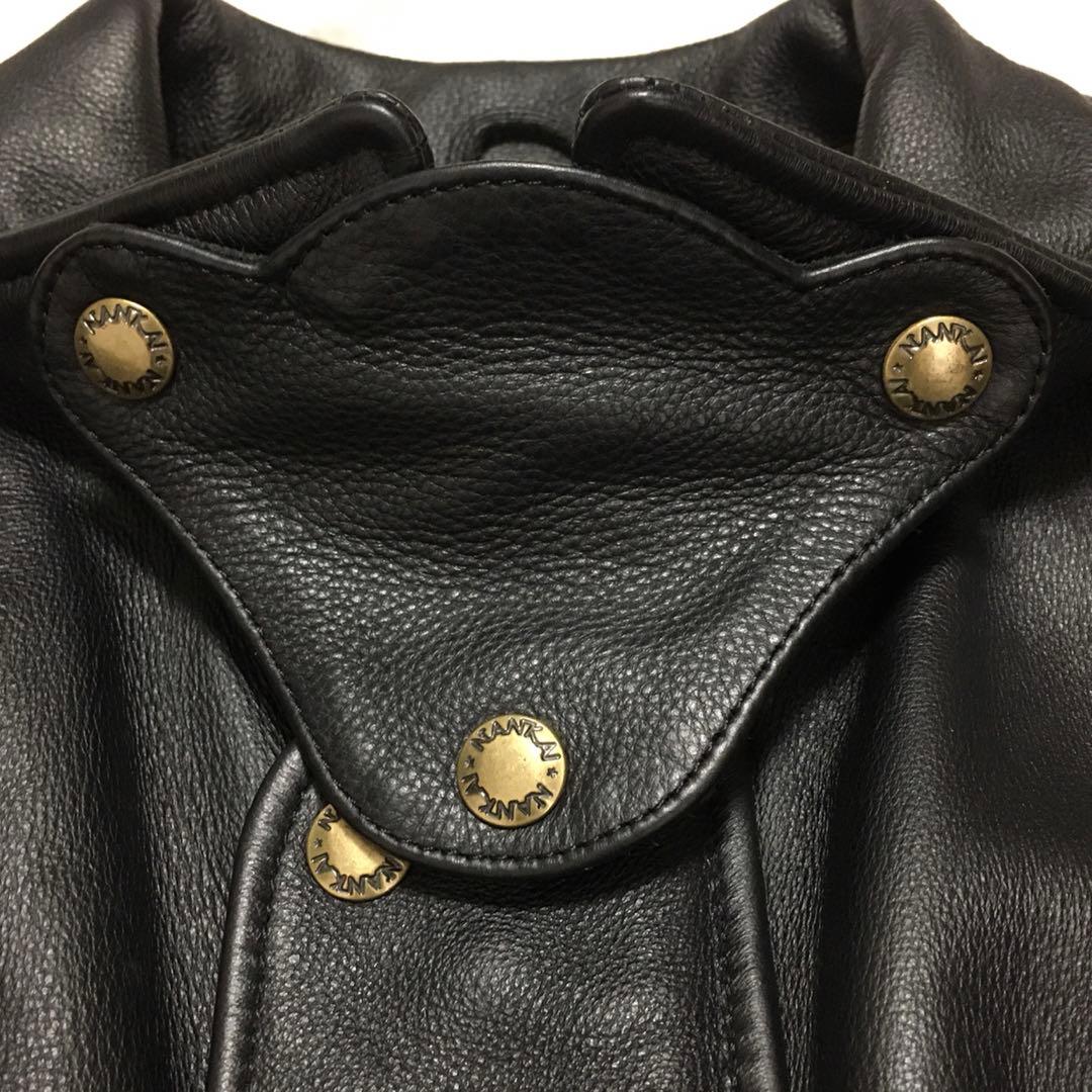 【個性派古着】南海部品　長袖デザイン革ジャン　牛革　ツヤあり　ファスナー式　XL