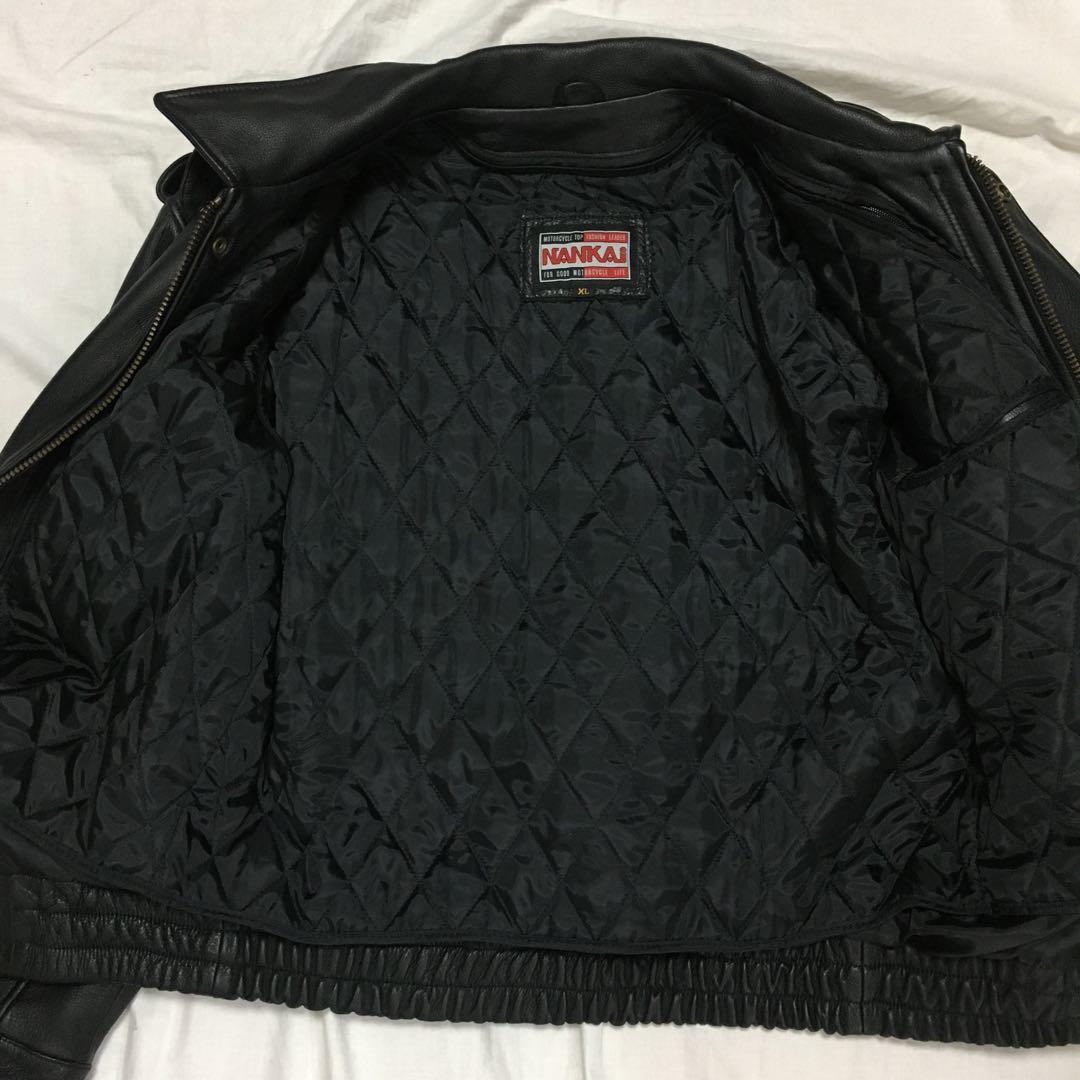 【個性派古着】南海部品　長袖デザイン革ジャン　牛革　ツヤあり　ファスナー式　XL