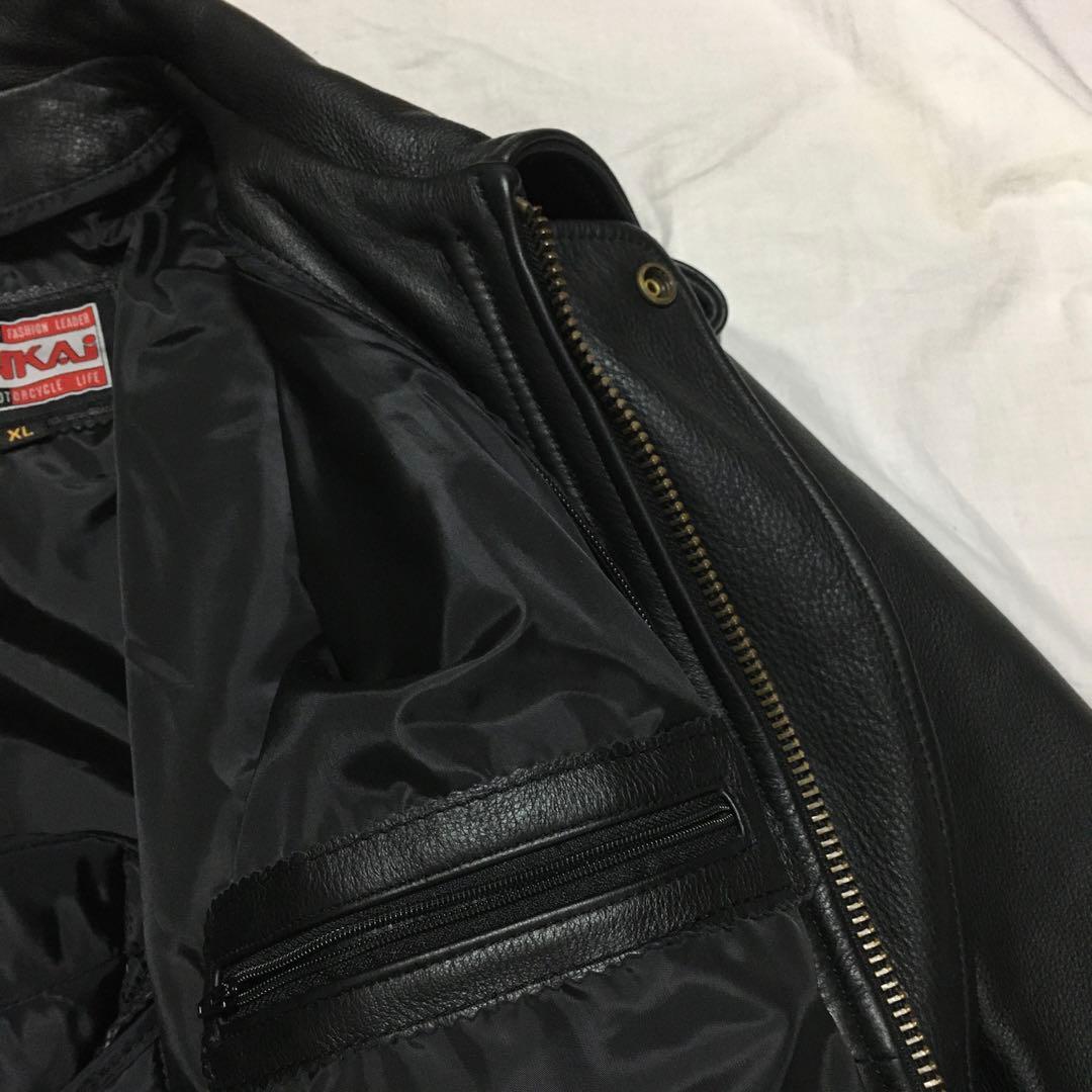 【個性派古着】南海部品　長袖デザイン革ジャン　牛革　ツヤあり　ファスナー式　XL