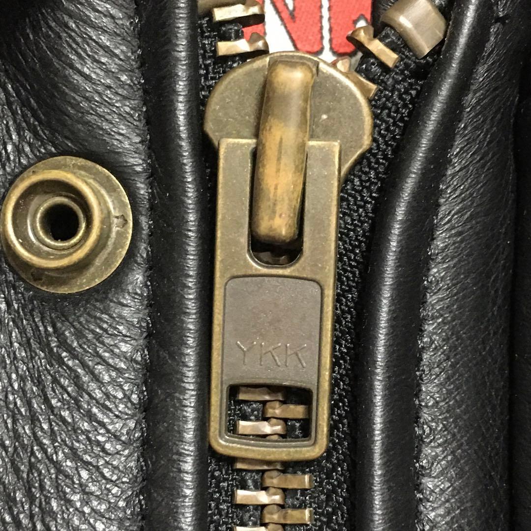 【個性派古着】南海部品　長袖デザイン革ジャン　牛革　ツヤあり　ファスナー式　XL