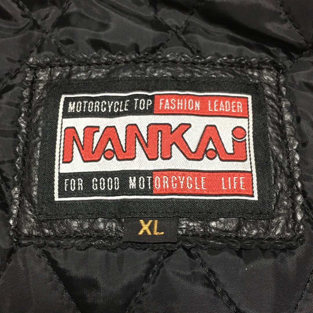 【個性派古着】南海部品　長袖デザイン革ジャン　牛革　ツヤあり　ファスナー式　XL