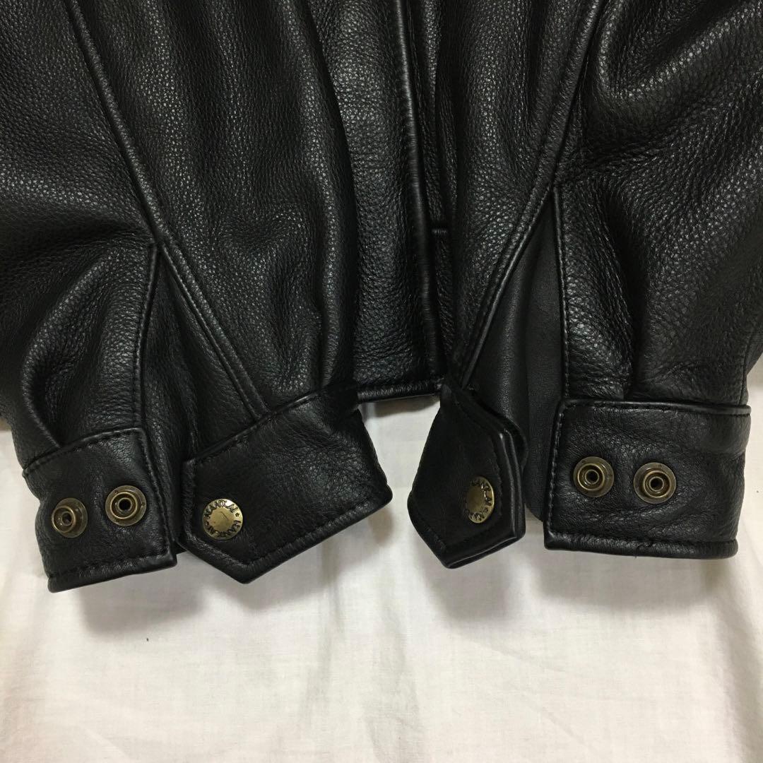 【個性派古着】南海部品　長袖デザイン革ジャン　牛革　ツヤあり　ファスナー式　XL