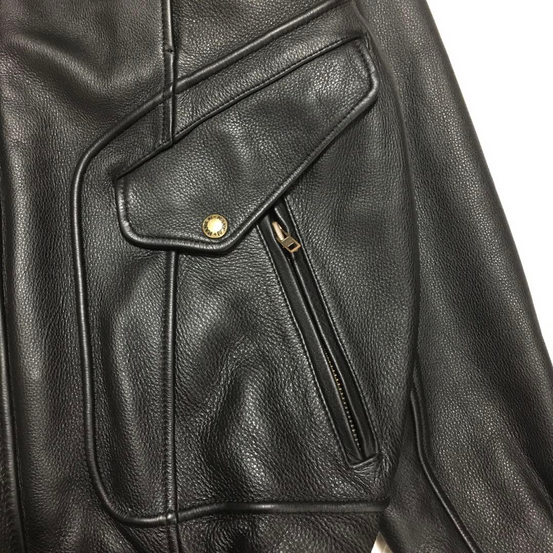 【個性派古着】南海部品　長袖デザイン革ジャン　牛革　ツヤあり　ファスナー式　XL