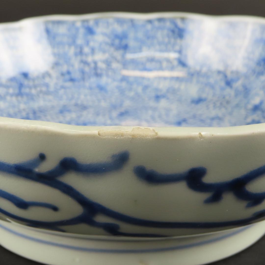 ⭕292 古伊万里 染付 膾皿なます皿５客 みじん微塵唐草文様 江戸期