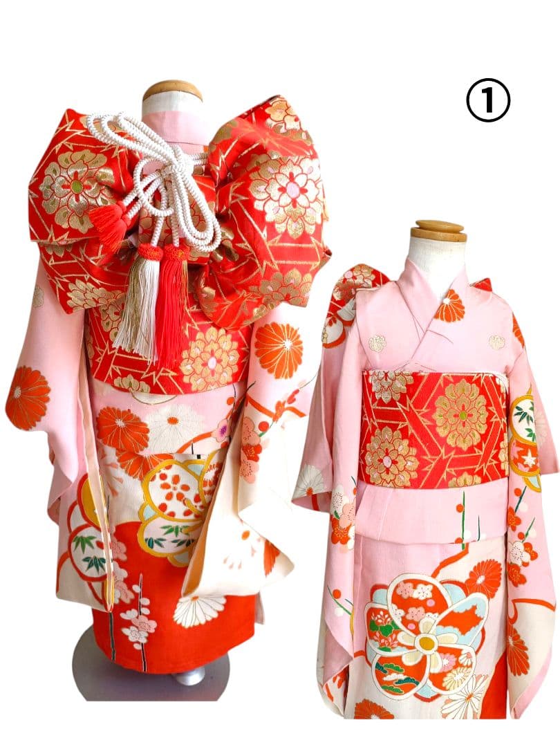 専用です☆アンティーク薄ピンク、クリーム色に梅の花の着物☆２歳から３歳