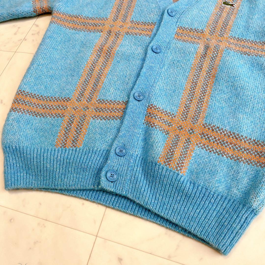 極美品✨LACOSTE ビッグタータンチェックジャカードVネックカーディガン