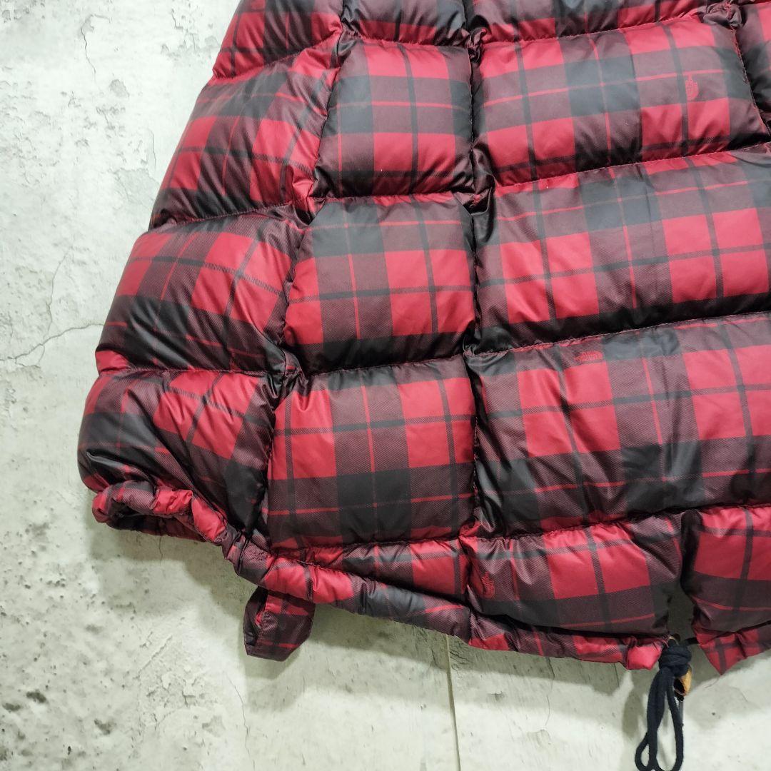 ★希少　ノースフェイス　刺繍　ダウン　ポンチョ　チェック柄　700　レディースL