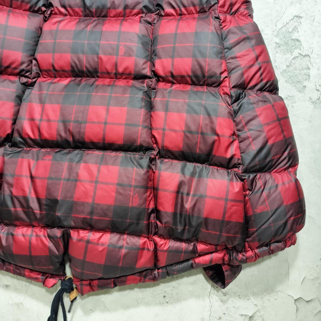 ★希少　ノースフェイス　刺繍　ダウン　ポンチョ　チェック柄　700　レディースL