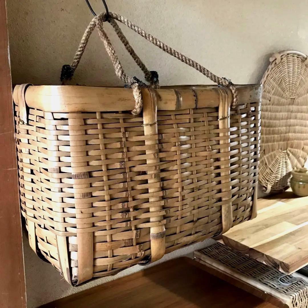 竹　御用カゴ　市場カゴ　ピクニックバスケ& お弁当箱　2点セット売り