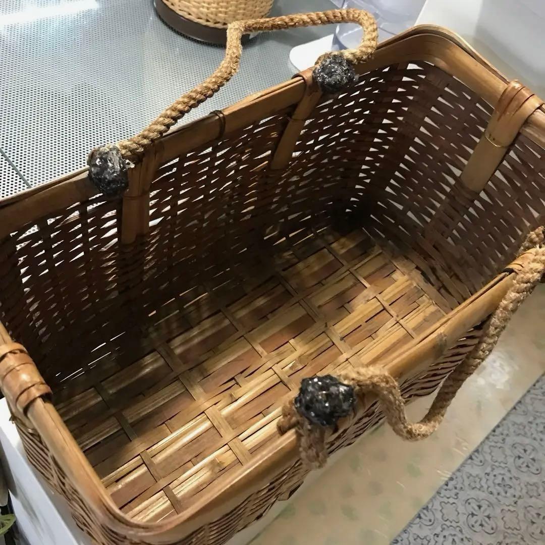 竹　御用カゴ　市場カゴ　ピクニックバスケ& お弁当箱　2点セット売り