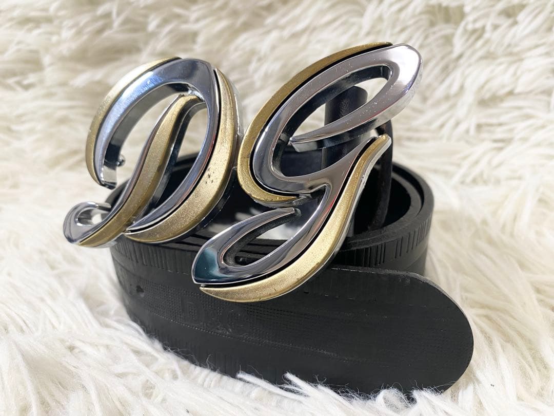 希少　DOLCE&GABBANA レザー　ベルト　ブラック　バックル　　DGロゴ