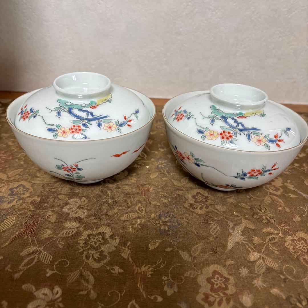 江戸期柿右衛門蓋碗2客