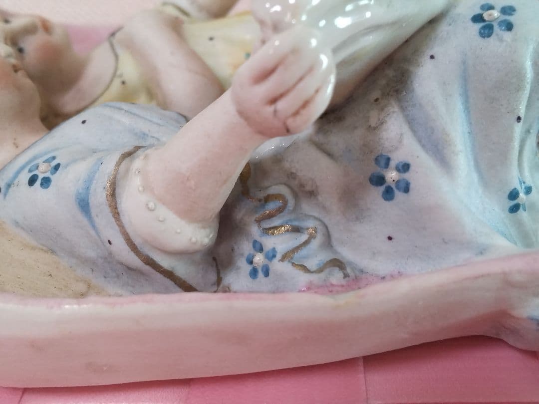 アンティーク 2人のピンク天使 聖水盤