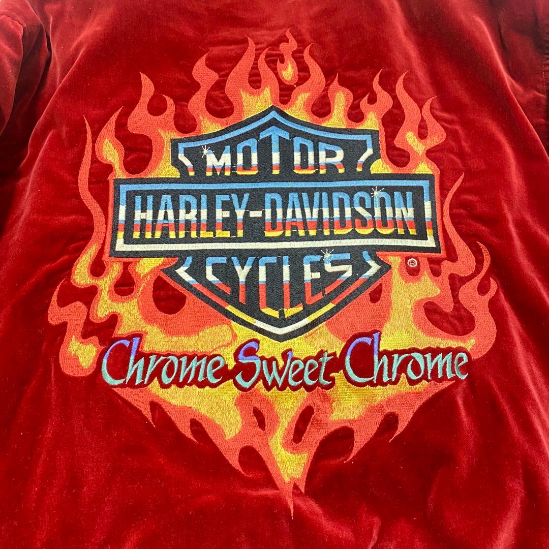 【90s】ハーレーダビッドソン スカジャン ジャケット ベロア ファイアー