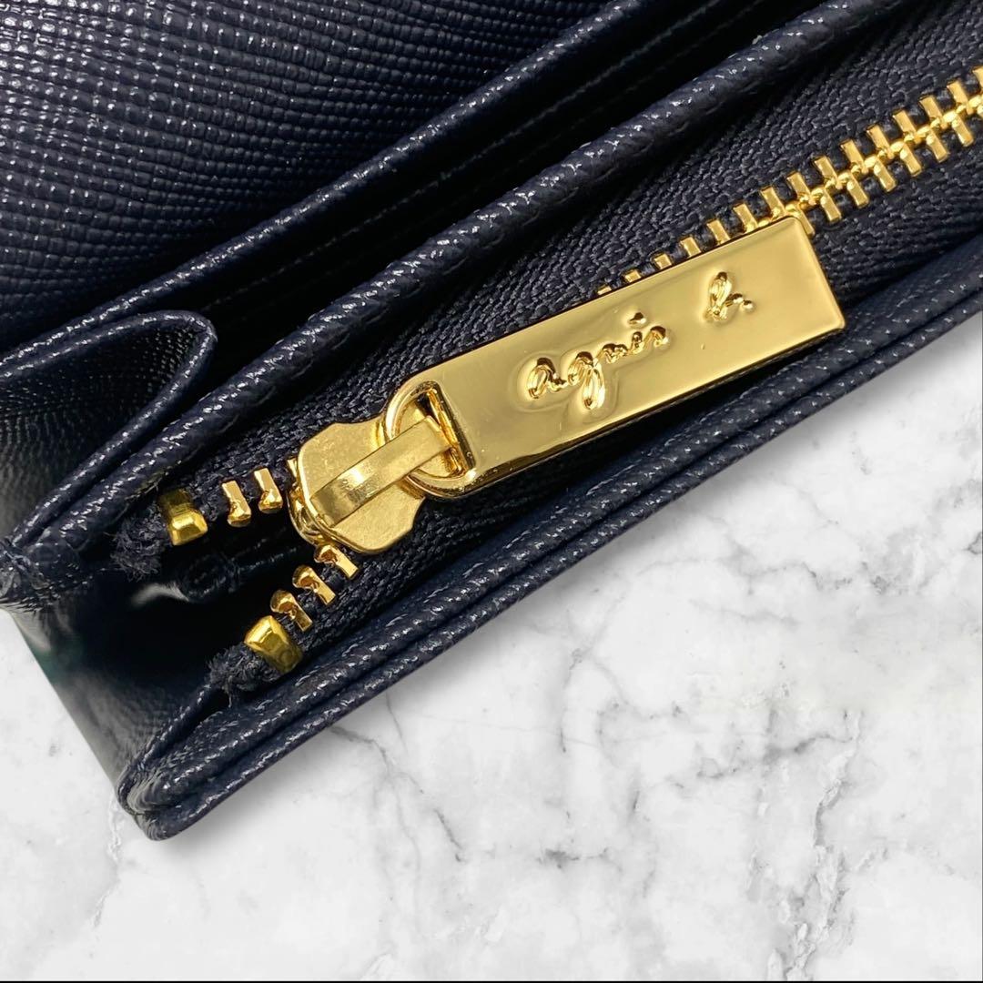 agnes b. アニエスベー 二つ折り財布 グリーン プレート ネイビー