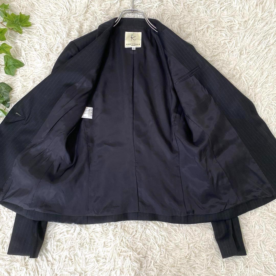 ★送料無料★シルク混✨KUMIKYOKU　ピンストライプ 1ボタン フレアパンツ