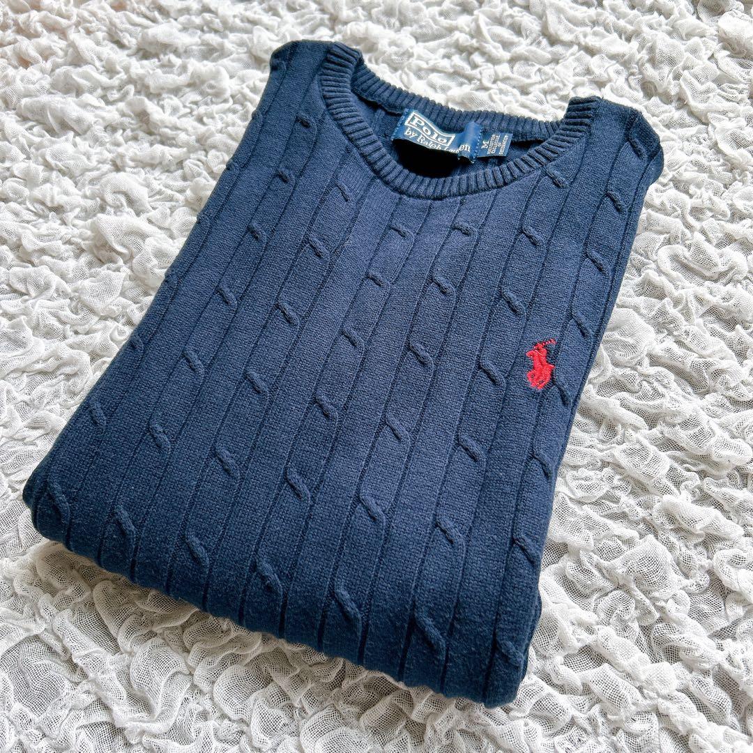 専用　　美品✨Polo Ralph LaurenケーブルニットMコットンネイビー