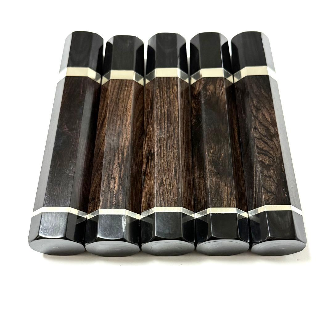 5本セット 銀巻 黒水牛角 出刃8寸 手作り 包丁の柄 出刃240 黒檀 八角柄
