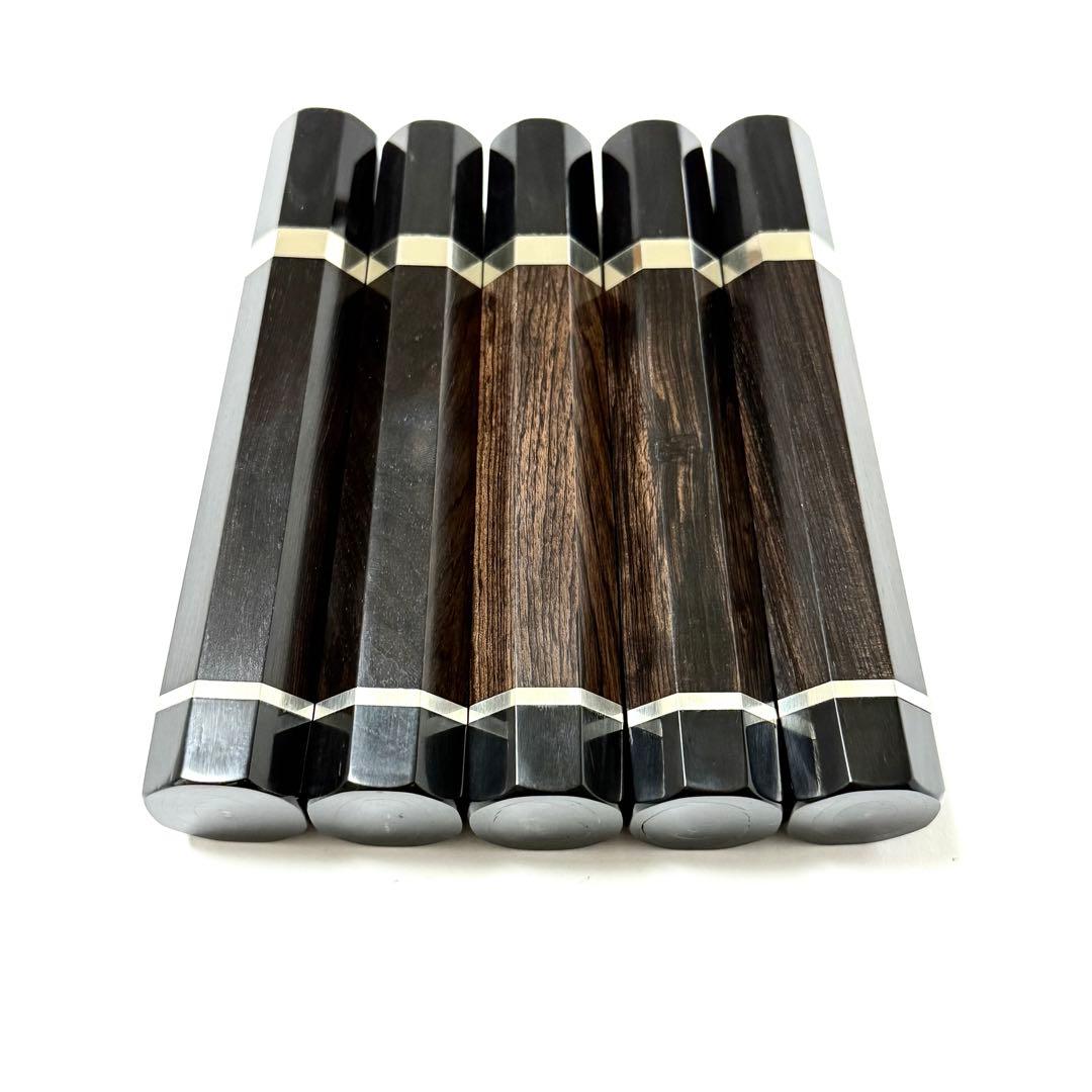 5本セット 銀巻 黒水牛角 出刃8寸 手作り 包丁の柄 出刃240 黒檀 八角柄