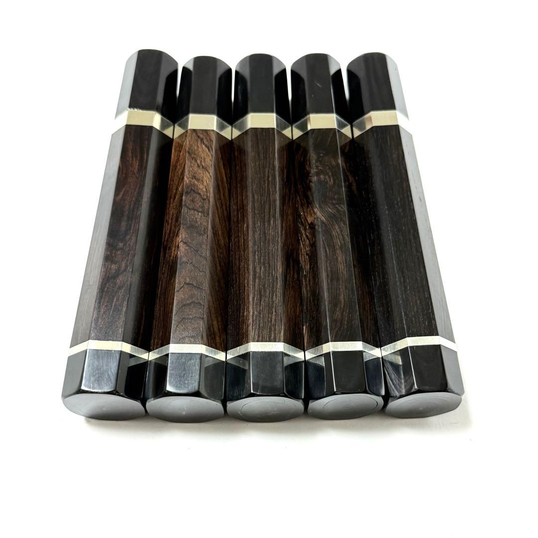 5本セット 銀巻 黒水牛角 出刃8寸 手作り 包丁の柄 出刃240 黒檀 八角柄