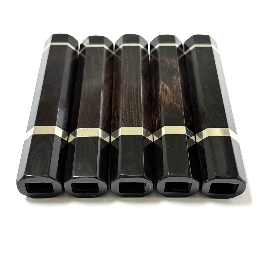 5本セット 銀巻 黒水牛角 出刃8寸 手作り 包丁の柄 出刃240 黒檀 八角柄