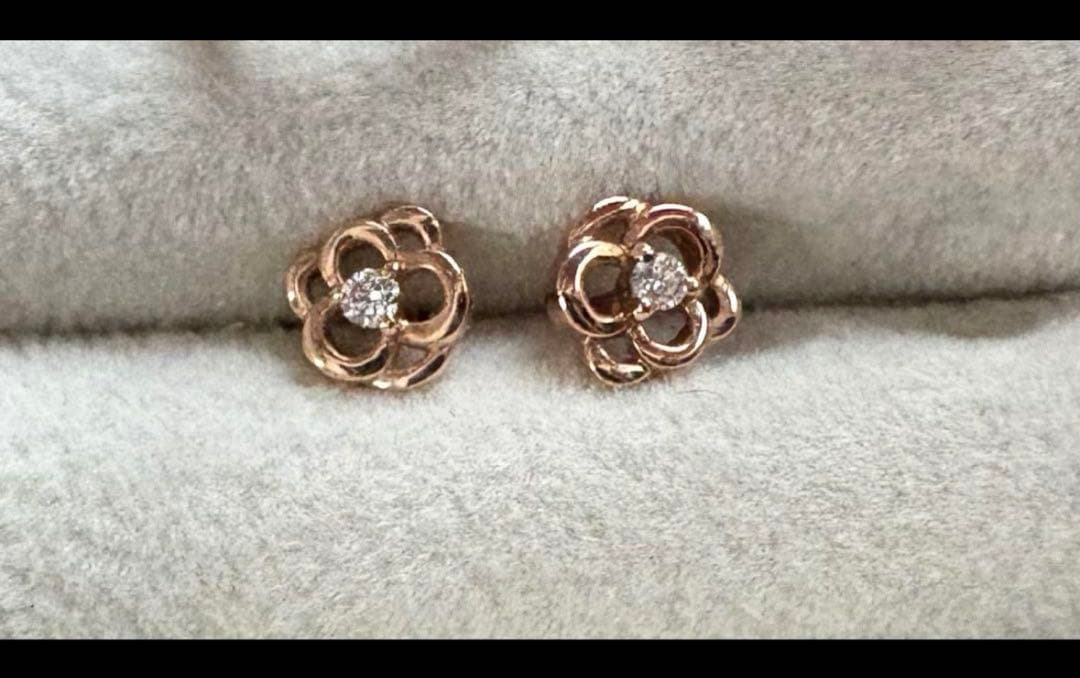 u*️様 4°C K10フラワーピアス　ピンクゴールド　ダイヤモンド　両耳用