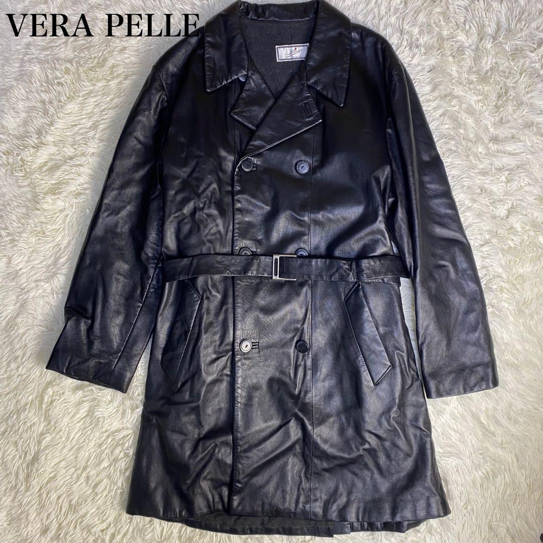 VERA PELLE トレンチコート　レザー　L ブラック　黒　本革