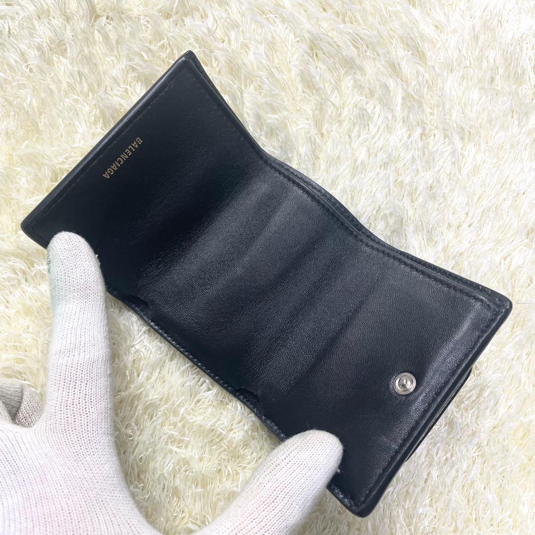 箱 袋付き 極美品 バレンシアガ 三つ折り財布 WALLET1 レザー ブラック