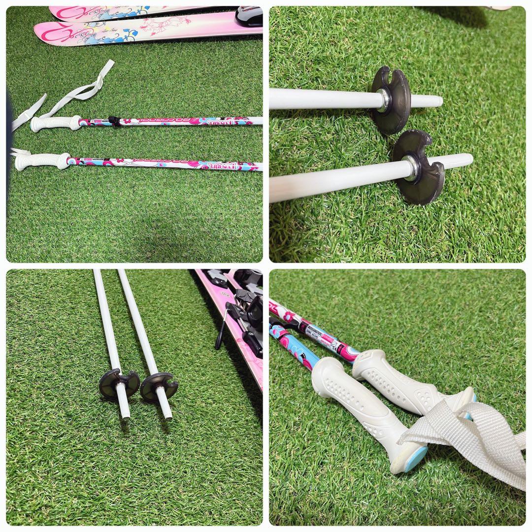 K2 かわいいピンク 女の子 ジュニアスキー板 134cm ストック棒付き