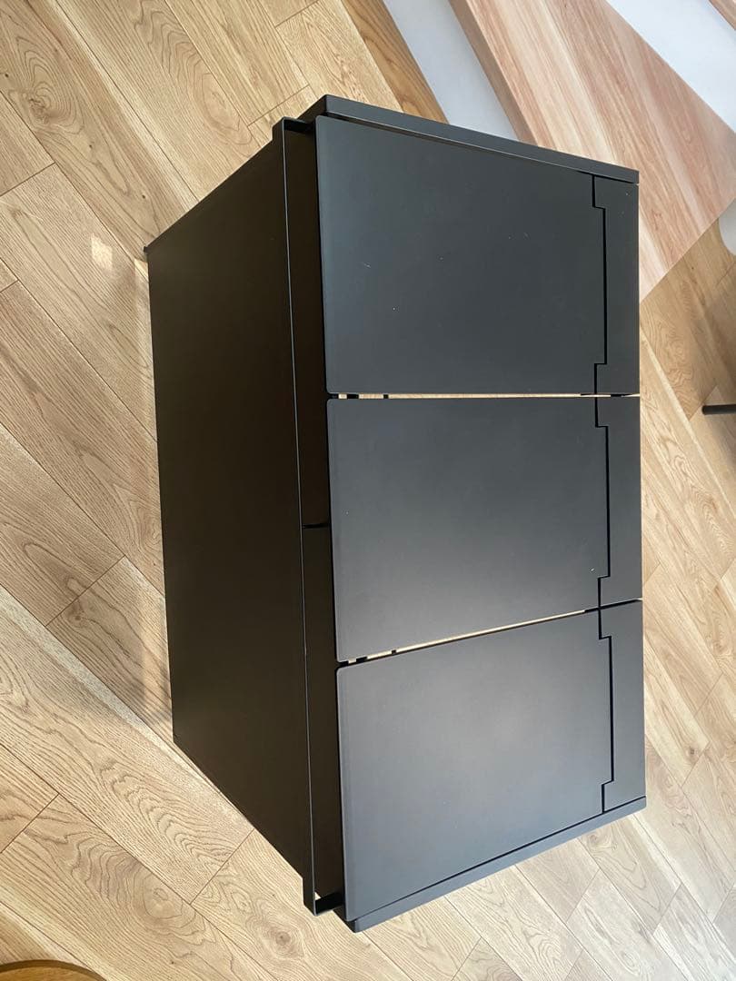 ブラック スチール製 ごみ箱 3分割蓋付き袋留めtower