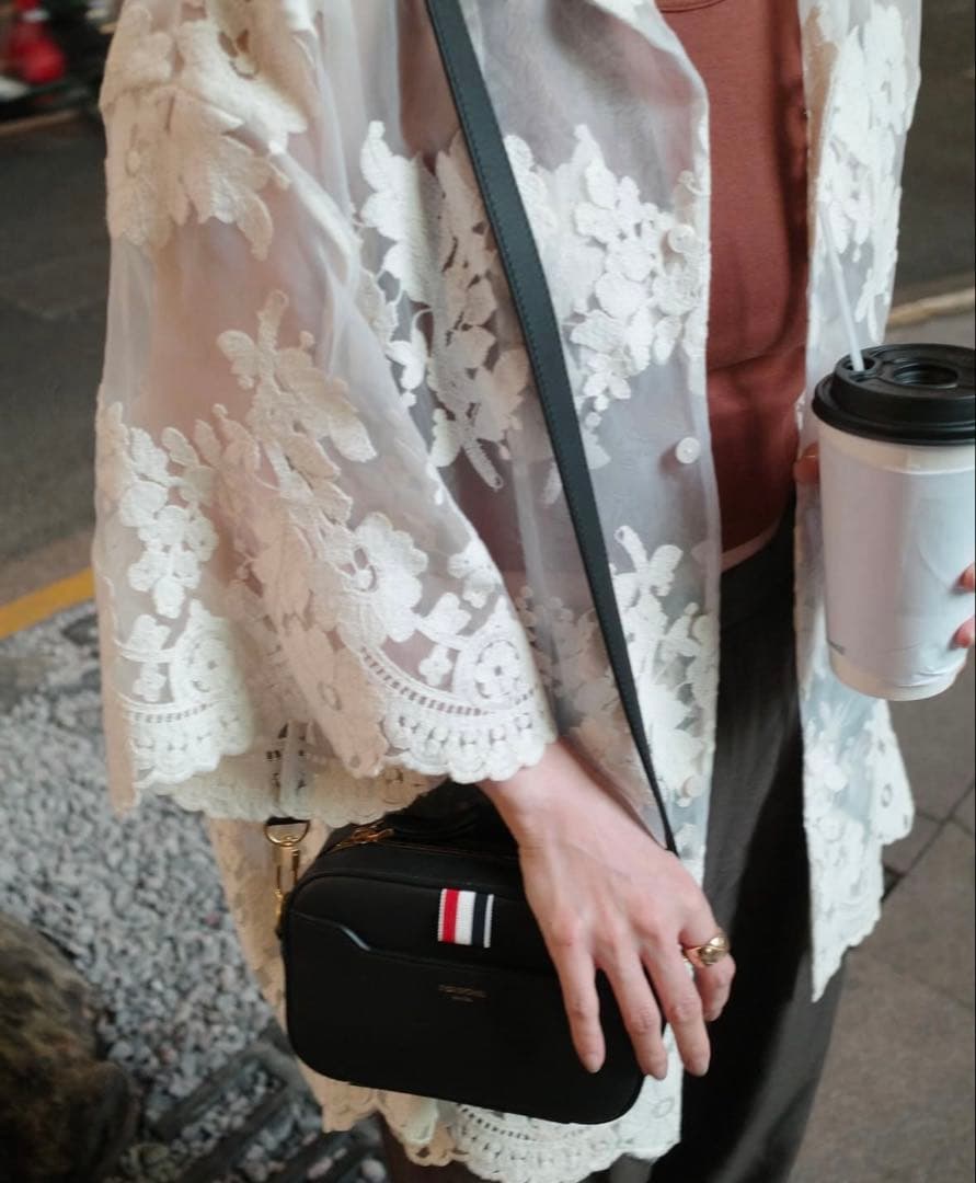 【美品】CLANE SHEER FLOWER LACE SHIRT